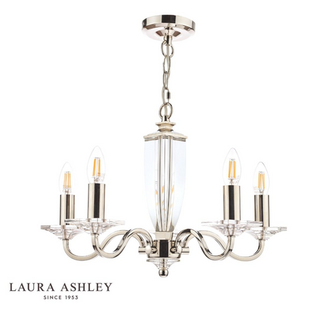 Laura Ashley Carson 5lt Chandelier Cut Glass & Polished Nickel