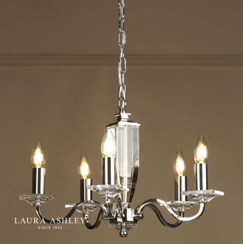 Laura Ashley Carson 5lt Chandelier Cut Glass & Polished Nickel