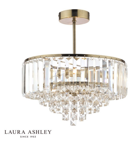 Laura Ashley Vienna 3lt Semi Flush Crystal & Antique Brass