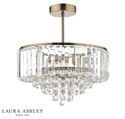 Laura Ashley Vienna 3lt Semi Flush Crystal & Antique Brass