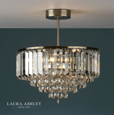 Laura Ashley Vienna 3lt Semi Flush Crystal & Antique Brass