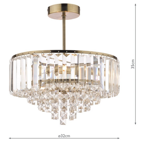 Laura Ashley Vienna 3lt Semi Flush Crystal & Antique Brass