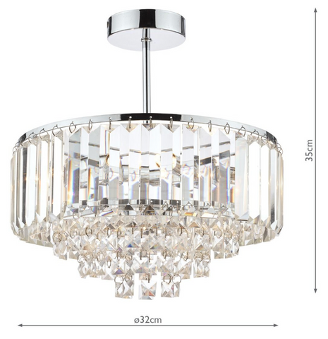 Laura Ashley Vienna 3lt Semi Flush Crystal & Polished Chrome