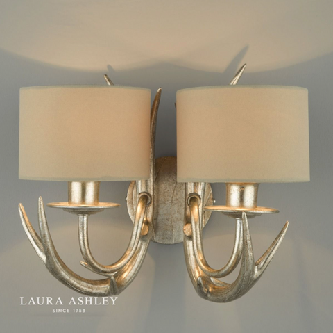 Laura Ashley Mulroy Antler 2lt Wall Light Champagne With Shades