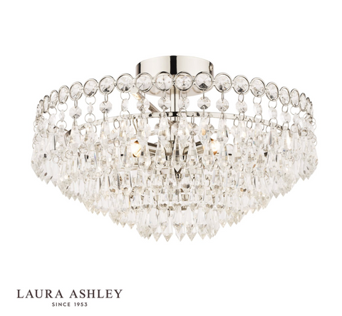 Laura Ashley Enid 5lt Semi Flush Polished Nickel Crystal