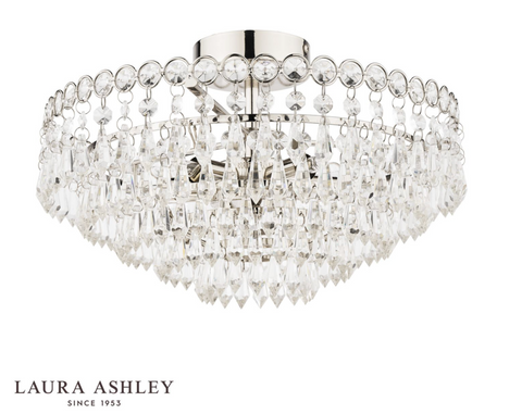 Laura Ashley Enid 5lt Semi Flush Polished Nickel Crystal