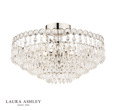 Laura Ashley Enid 5lt Semi Flush Polished Nickel Crystal