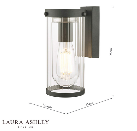 Laura Ashley Arthur Outdoor Wall Light Matt Black Glass IP44