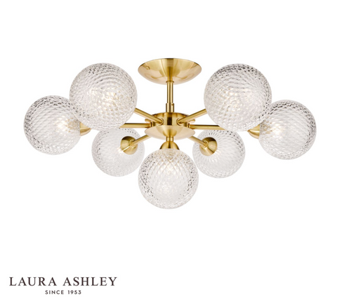 Laura Ashley Atherton 7lt Semi Flush Satin Brass Glass