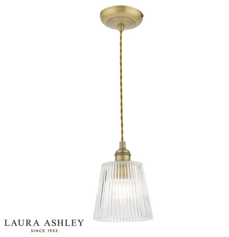 Laura Ashley Callaghan Pendant Antique Brass Ribbed Glass