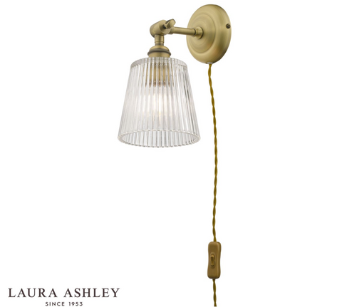 Laura Ashley Callaghan Plugged Wall Light Antique Brass Ribbed Glass