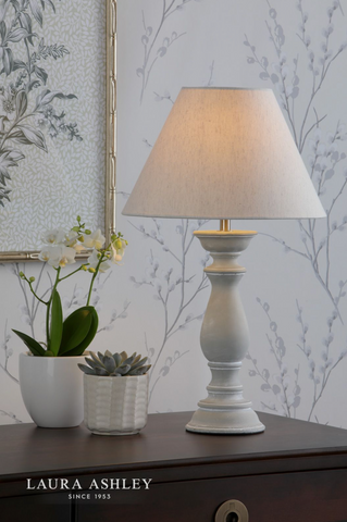 Laura Ashley Chedworth Table Lamp Concrete & Polished Nickel With Shade