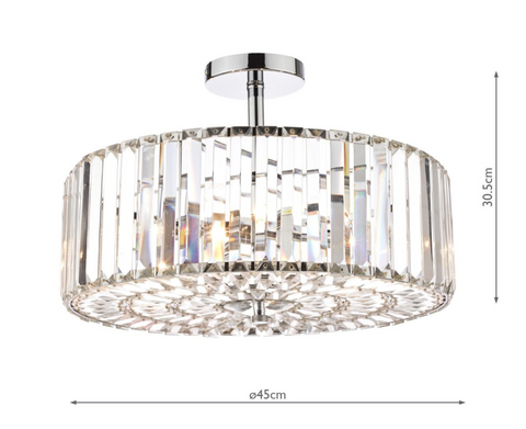 Laura Ashley Fernhurst 4lt Semi Flush Polished Chrome Glass