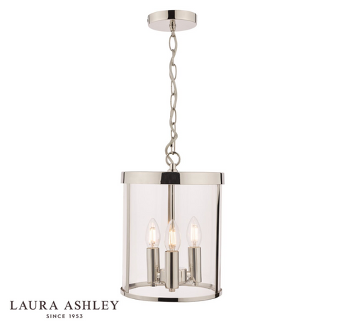 Laura Ashley Selbourne 3lt Lantern Polished Nickel Glass