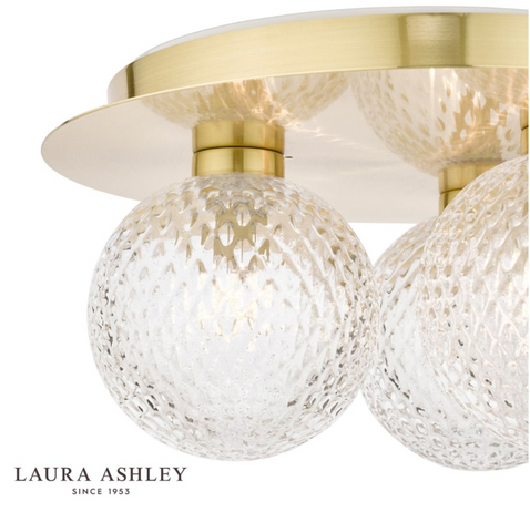 Laura Ashley Prague 3lt Flush Bathroom Light Glass Satin Brass IP44