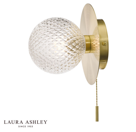 Laura Ashley Prague Bathroom Wall Light Glass Satin Brass IP44