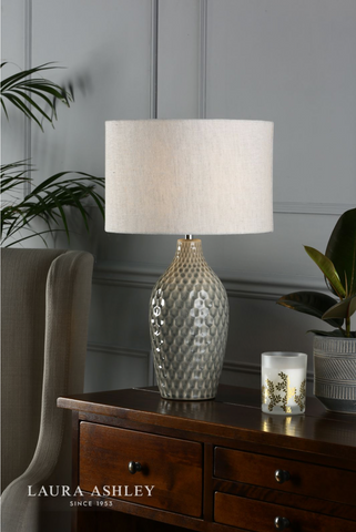 Laura Ashley Heathfield Ceramic Table Lamp Gloss Grey With Shade