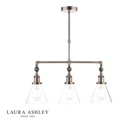 Laura Ashley Isaac 3lt Bar Pendant Satin Nickel Glass