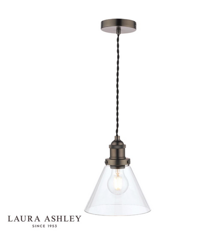 Laura Ashley Isaac Pendant Industrial Nickel Glass