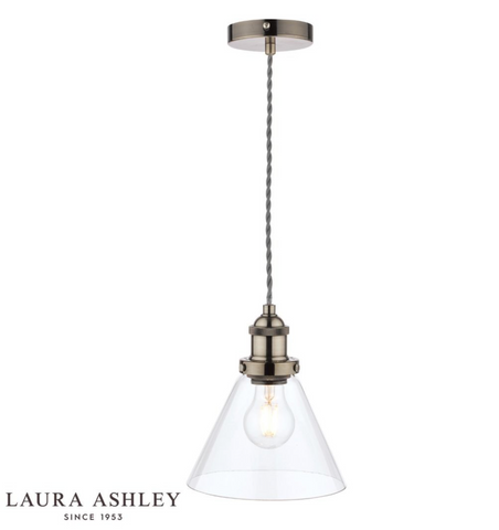 Laura Ashley Isaac Pendant Satin Nickel Glass