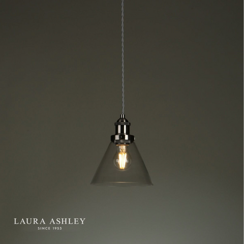 Laura Ashley Isaac Pendant Satin Nickel Glass