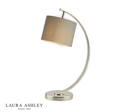 Laura Ashley Noah Table Lamp Polished Nickel with Grey Shade