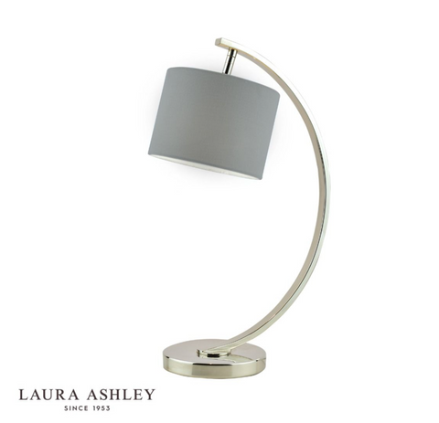 Laura Ashley Noah Table Lamp Polished Nickel with Grey Shade