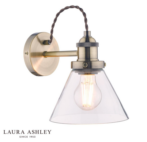 Laura Ashley Isaac Wall Light Antique Brass Glass