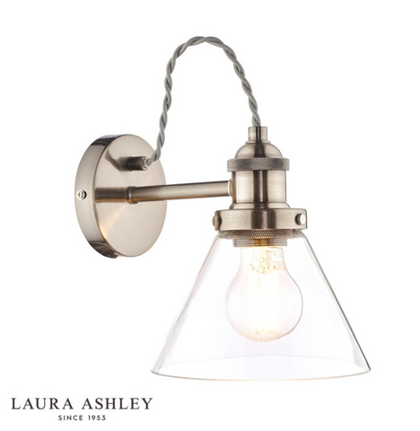 Laura Ashley Isaac Wall Light Satin Nickel Glass