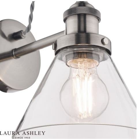 Laura Ashley Isaac Wall Light Satin Nickel Glass