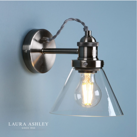 Laura Ashley Isaac Wall Light Satin Nickel Glass