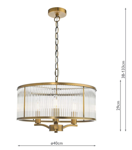 Evelyn 3 Light Pendant Antique Bronze and Glass