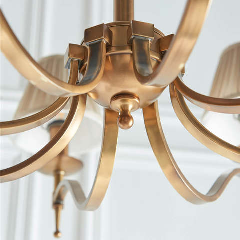 Stanford antique brass 8lt pendant & beige shades