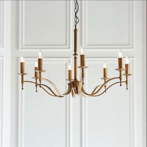 Stanford antique brass 8lt pendant & beige shades