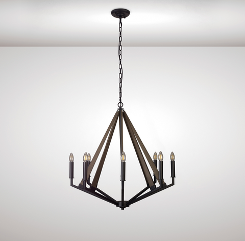 Hilton Octagonal Pendant 8 Light E14 Satin Black/Dark Grey Wood