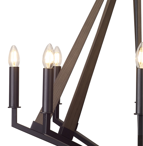 Hilton Octagonal Pendant 8 Light E14 Satin Black/Dark Grey Wood