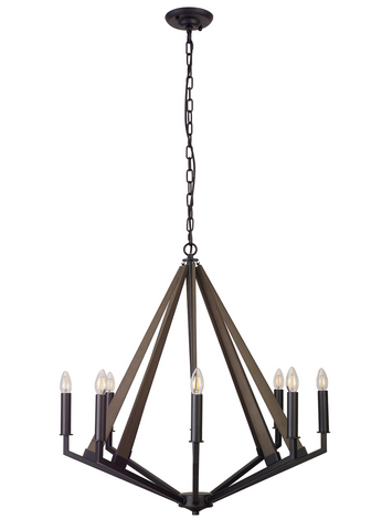 Hilton Octagonal Pendant 8 Light E14 Satin Black/Dark Grey Wood