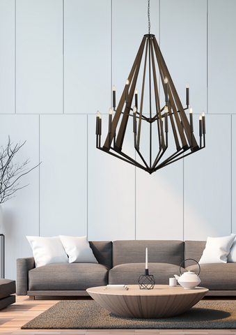 Hilton Octagonal Pendant 8 Light E14 Satin Black/Dark Grey Wood