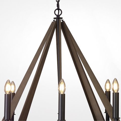 Hilton Octagonal Pendant 8 Light E14 Satin Black/Dark Grey Wood