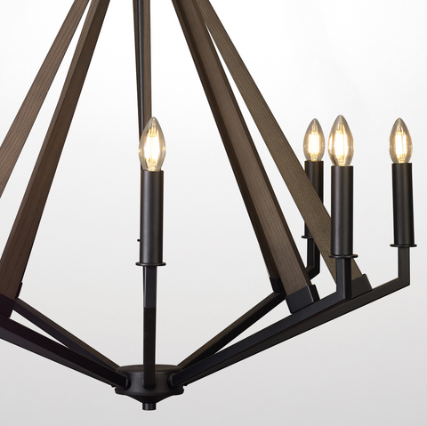 Hilton Octagonal Pendant 8 Light E14 Satin Black/Dark Grey Wood