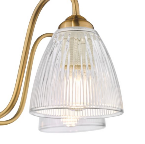 5 Light Glynis Semi Flush Antique Bronze and Ribbed Glass Ceiling Light