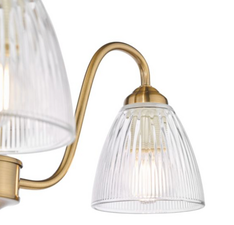 3 Light Glynis Semi Flush Antique Bronze and Ribbed Glass Ceiling Light