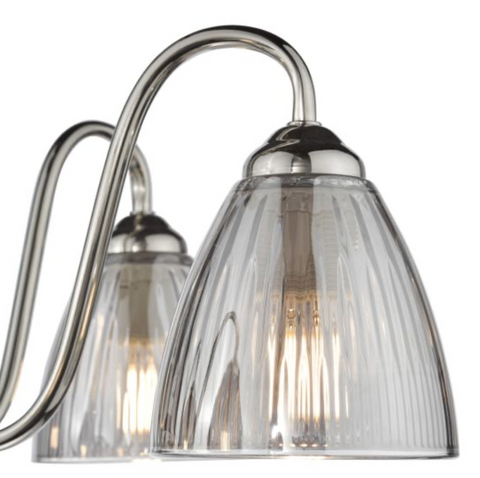 5 Light Glynis Semi Flush Polished Nickel and Smoked Ribbed Glass Ceiling Light