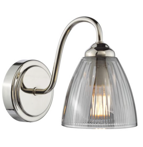 1 Light Glynis Polished Nickel and Smoked Ribbed Glass Wall Light