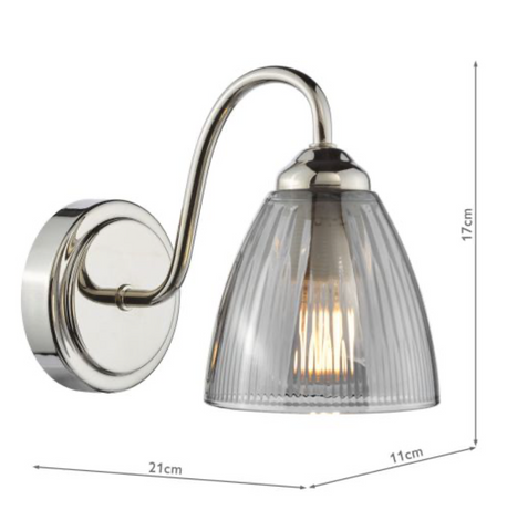 1 Light Glynis Polished Nickel and Smoked Ribbed Glass Wall Light