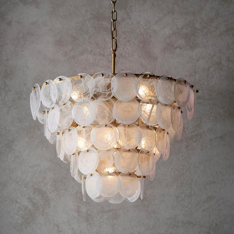 Tiered White Clear Glass Pendant Light – Antique Gold Chandelier