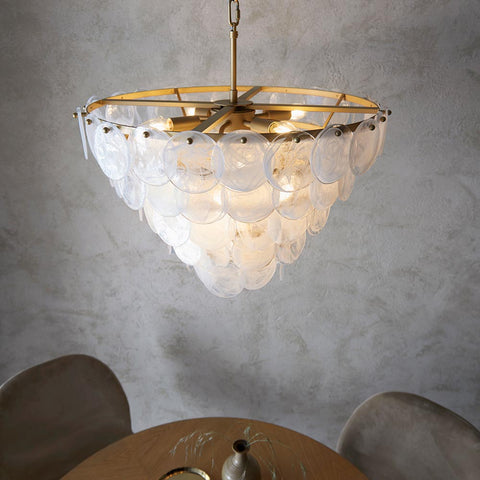 Tiered White Clear Glass Pendant Light – Antique Gold Chandelier