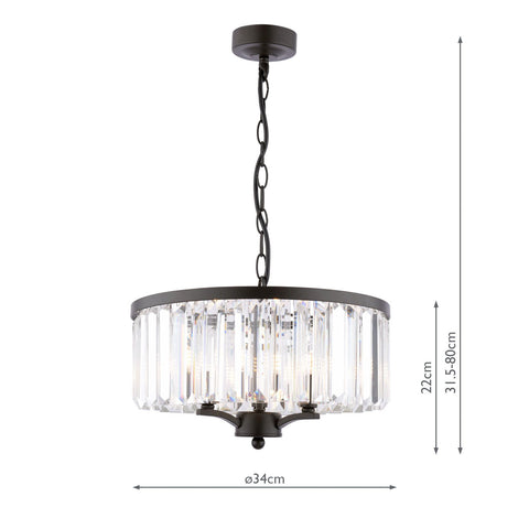 Laura Ashley Elkwood 3 Light Pendant Crystal and Black