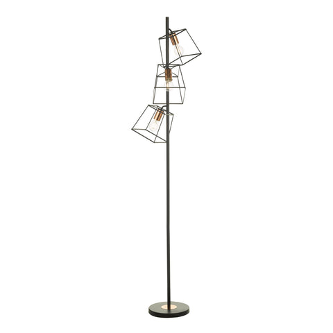 3 Light Tower Floor Lamp Matt Black & Copper