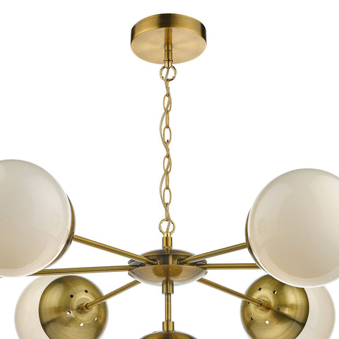 Bombazine 7 Light Pendant Natural Brass & White Opal Glass